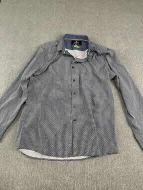 Tom Baine Slim Fit Polka Dot Navy Button-Up Shirt XXL 18-18.5 Long Sleeves